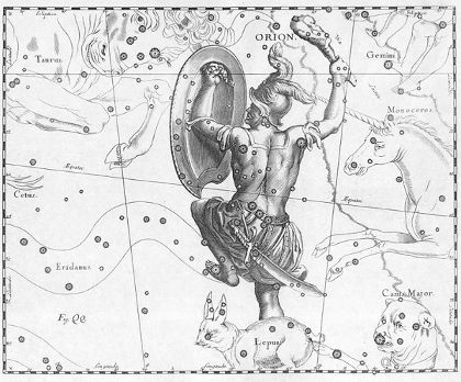 Orion constellation as portrayed by Johannes Hevelius depicting the Greek fighter