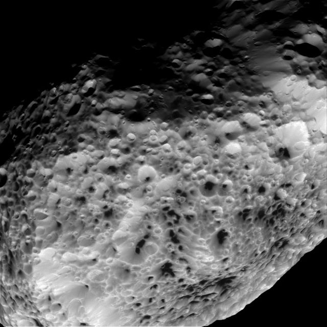 Saturn's moon hyperion with very sponge like features