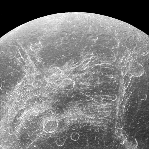 Not really rivers, but chasms on the satellite Dione